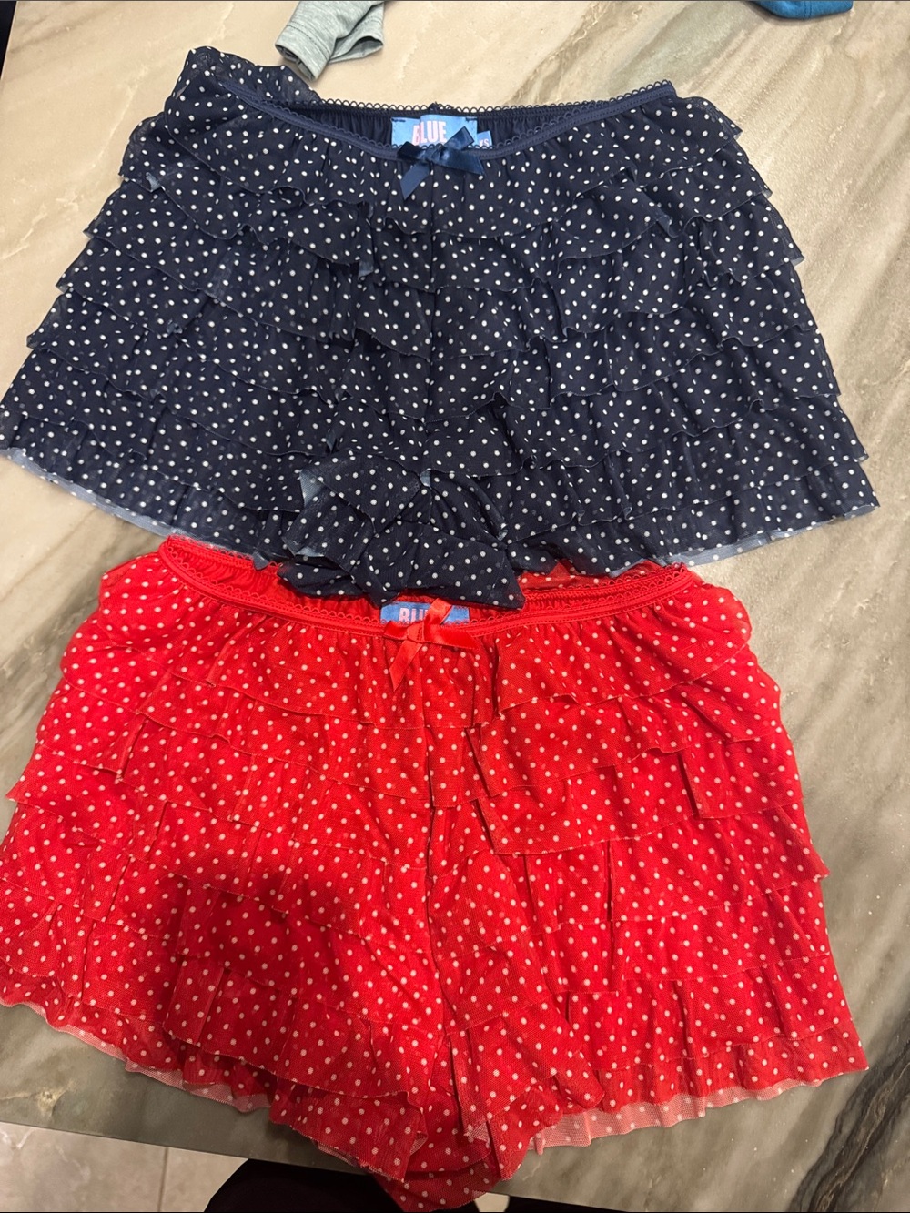 Polka Dot Ruffle Mini Skirt - Navy and Red